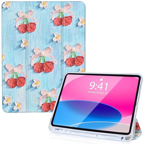 Vozehui Hülle für 2024 iPad Air 11 Zoll M2 iPad Air 6./5./4. Generation (2024/2022/2020), 10.9 Zoll iPad Hülle mit Pencil Halterung für iPad 11 10.9 Zoll Hülle, Kirsche von Vozehui