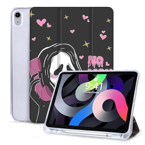 Vozehui Hülle für iPad 10.9 Zoll 10th Generation 2022 Rosa Hülle mit Bleistifthalter, Auto Sleep/Wake für Cartoon Geist Gruseliges Gesicht Hülle für Frauen Männer Mädchen Jungen, Schwarz von Vozehui