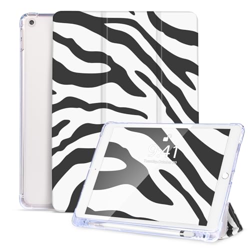Vozehui Hülle für iPad 9/8/7. Generation, iPad 10.2 Zoll Hülle mit Pencil Halter, Schutzhülle mit Trifold Stand für iPad 9, 2021/2020/2019 Auto Wake/Sleep, Zebra Druck von Vozehui