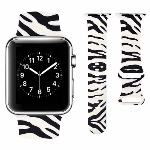 Vozehui Kompatibel für Apple Watch Silikon Armband 41mm 40mm 38mm, Kuh Leopard Zebra Animal Print Soft Sport Band Kompatibel mit iWatch Apple Watch Armband SE Serie 9 8 7 6 5 4 3 2 1, Zebramuster von Vozehui