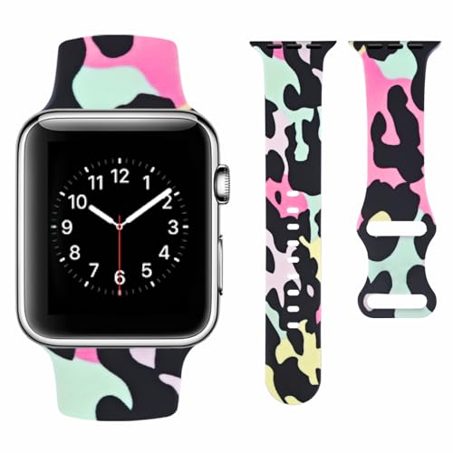 Vozehui Kompatibel für Apple Watch Silikon Armband 49mm 45mm 44mm 42mm, Kuh Leopard Zebra Animal Print Soft Band Kompatibel mit iWatch Apple Watch Armband SE Serie 9 8 7 6 5 4 3 2 1, Leopardendruck von Vozehui