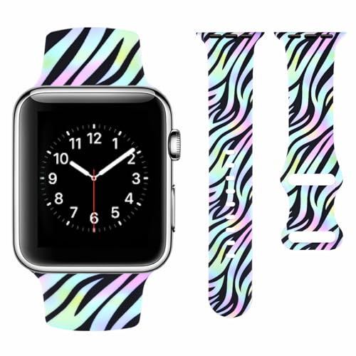 Vozehui Kompatibel für Apple Watch Silikon Armband 49mm 45mm 44mm 42mm, Kuh Leopard Zebra Animal Print Soft Band Kompatibel mit iWatch Apple Watch Armband SE Serie 9 8 7 6 5 4 3 2 1, Zebramuster von Vozehui