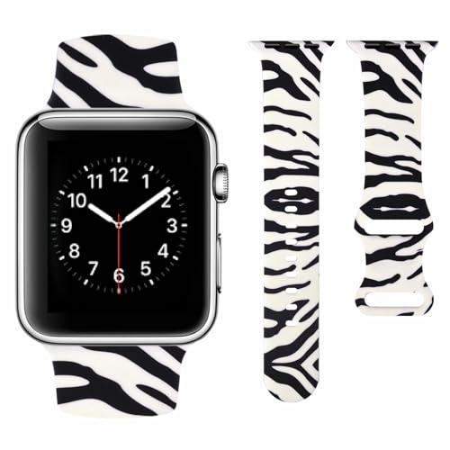 Vozehui Kompatibel für Apple Watch Silikon Armband 49mm 45mm 44mm 42mm, Kuh Leopard Zebra Animal Print Soft Band Kompatibel mit iWatch Apple Watch Armband SE Serie 9 8 7 6 5 4 3 2 1, Zebramuster von Vozehui