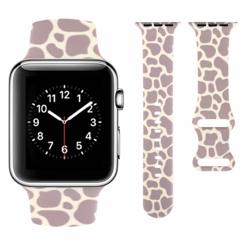 Vozehui Kompatibel für Apple Watch Silikon Armband 49mm 45mm 44mm 42mm, Kuh Leopard Zebra Animal Print Soft Sport Band Kompatibel mit iWatch Apple Watch Armband SE Serie 9 8 7 6 5 4 3 2 1, Kuh Druck von Vozehui