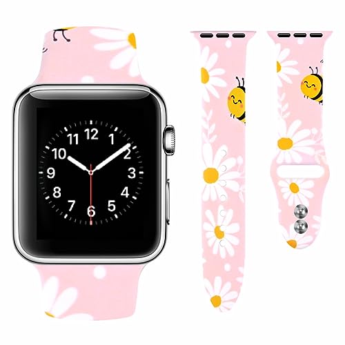 Vozehui Kompatibel mit Apple Watch Armband 38mm 40mm 41mm für Damen Herren, Weiches Silikon Erdbeere Blume Gras Muster Sport Ersatzarmband Kompatibel mit iWatch Armband Serie SE 9 8 7 6 5 4 3 2 1 von Vozehui