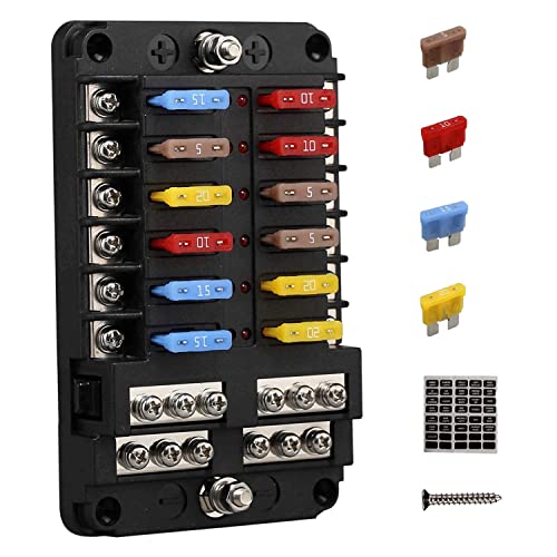 Vrttlkkfe 12 V 12 Sicherungsblock Sicherungsplatte mit Masse und 12 Volt Sicherungskasten für Auto, Auto, Boot, Wohnmobil, RZR Vrttlkkfe 12 V 12 Sicherungsblock Sicherungsplatte mit Masse und 12 Volt Sicherungskasten für Auto, Auto, Boot, Wohnmobil, RZR von Vrttlkkfe