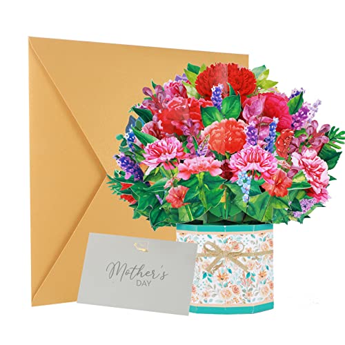 Nelken Papier Pop-Up Karten, 3D Pop-Up Blumen Bouquet Karten, Popup Grußkarte für Muttertag, Geburtstag, Valentinstag, Jubiläum Karte (12 Zoll) von Vspek