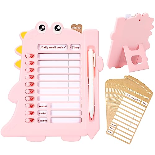 Vspek Dinosaurier Memo Checklist Board, Punch in Daily and weekly Plan Board with 14 Blank Paper,Chore & Exercise Chart Memo Checklist Boards, Standable, hangable Message Memo Board for Planning(Rosa) von Vspek