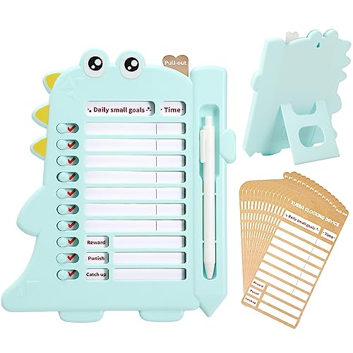 Vspek Dinosaurier Memo Checklist Board, Punch in Daily and weekly Plan Board with 14 Blank Paper,Chore & Exercise Chart Memo Checklist Boards, Standable, hangable Message Memo Board for Planning(Blau) von Vspek