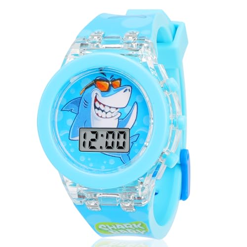 Vspek Haie Cartoon Watch for Junge -Kinder Uhr Digital, Kinder Armbanduhr, Kinderuhr Männliches Led, mit Datum Stoppuhr Lichter für 3-10 Jahre Kind Electronic Toddler Light Glowing Watch von Vspek