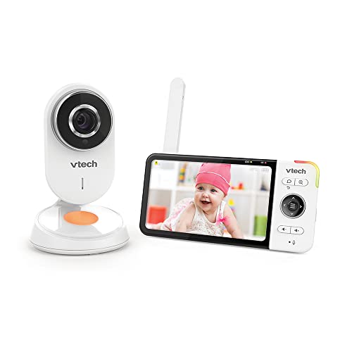 VTech - BM818 – Video-Babyphone Wide View HD – Display 5 Zoll (12,7 cm) Ultra Flach HD – Nachtlicht und Wiegenlieder 720p – Version FR, weiß von Vtech