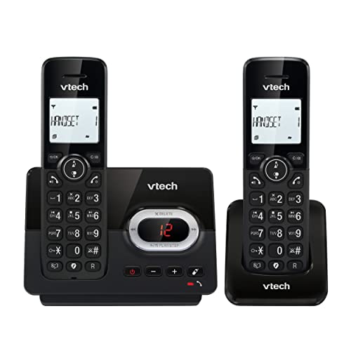 VTech CS2051 Schnurloses Telefon mit Anrufbeantworter und 2 Mobilteilen, ECO+ Modus,Senioren Telefon Festnetztelefon Anrufsperre, Freisprechfunktion, große Tasten, 1-Zeilen Display, Schwarz von Vtech