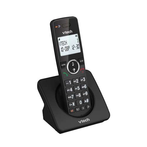 VTech ES2000 DECT Schnurloses Telefon mit Anrufsperre, Lautstärkeregelung, Anrufer-ID/Anklopfen, 18 Stunden Sprechzeit, Kurzwahl, hintergrundbeleuchtetes Display und Tastatur, ECO-Modus, Schwarz von Vtech