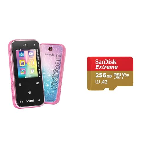 VTech KidiZoom Snap Touch pink – Kinderkamera im Smartphone-Format mit Touchscreen & SanDisk Extreme microSDXC UHS-I Speicherkarte 256 GB + Adapter von Vtech