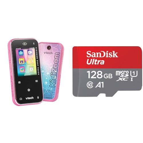 VTech KidiZoom Snap Touch pink – Kinderkamera im Smartphone-Format mit Touchscreen & SanDisk Ultra Android microSDXC UHS-I Speicherkarte 128 GB + Adapter von Vtech