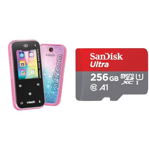 VTech KidiZoom Snap Touch pink – Kinderkamera im Smartphone-Format mit Touchscreen & SanDisk Ultra Android microSDXC UHS-I Speicherkarte 256 GB + Adapter von Vtech