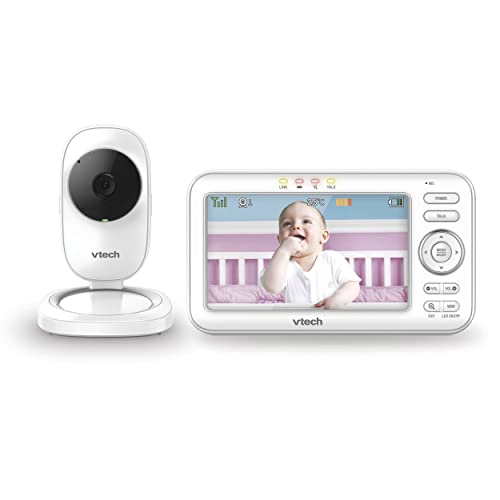 VTech LM808-1W Babyphone mit Kamera, 300 m Lange Reichweite, automatische Nachtsicht, Video-Babyphone mit 12,7 cm Bildschirm, 2-Wege-Audio-Talk, Temperatursensor, Energiesparmodus, Schlaflieder, von Vtech