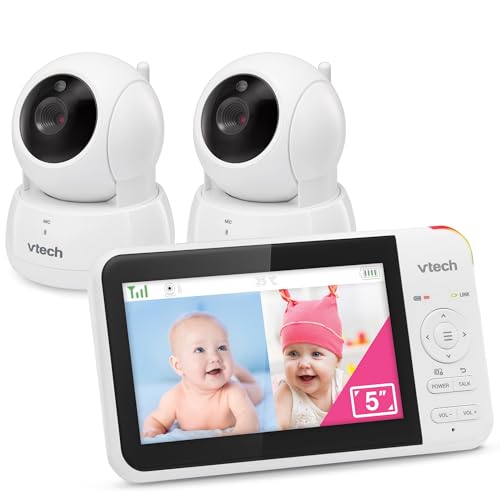 VTech VM924-2 Video-Babyphone mit 2 Kameras, Schwenk- und Neige, Babyphone mit 5 Zoll LCD-Bildschirm, bis zu 17 Stunden Akkulaufzeit, 1,33-facher Zoom, Nachtsicht, 300 m Lange Reichweite, beruhigende VTech VM924-2 Video-Babyphone mit 2 Kameras, Schwenk- und Neige, Babyphone mit 5 Zoll LCD-Bildschirm, bis zu 17 Stunden Akkulaufzeit, 1,33-facher Zoom, Nachtsicht, 300 m Lange Reichweite, beruhigende von Vtech