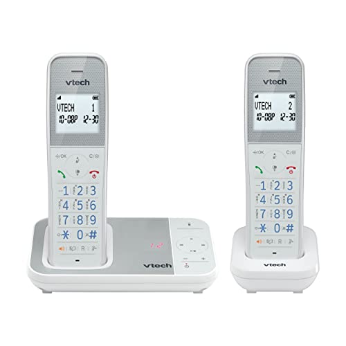 VTech XS1051 DECT Telefon Schnurlos 2 mobilteile, Schnurloses Telefon mit Anrufbeantworter, Anrufersperre Freisprechfunktion Lautstärkeverstärker Freisprecheinrichtung Antibakterieller Kunststoff von Vtech