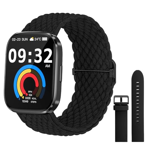 Vtkp Smartwatch für Herren und Damen, 2,1 Zoll, Smartwatch mit 113+ Sportmodi, wasserdicht, IP68, Sportuhr mit Schrittzähler/Cardio/Schlafmonitor für iOS/Android (geflochten, schwarz) von Vtkp