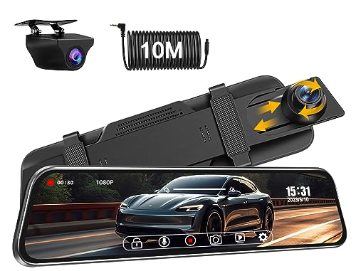 Spiegel Dashcam mit Rückfahrkamera Dual 1080P Dashcam Auto Vorne Hinten 170°+140° Weitwinkel Rückspiegel Dashcam Auto Kamera mit 10" IPS-Touchscreen WDR Nachtsicht Loop-Aufnahme G-Sensor 10M Kabel von Vtopek