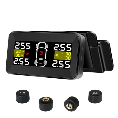 TPMS Reifendruckkontrollsystem 3,5 Zoll Kabellos Reifendrucküberwachungssystem 0,01Bar Hochpräzise Abnehmbare Solar/Typ-C Ladung TPMS Auto mit 4 Wasserdicht IP67-Reifendrucksensoren 14-87PSI von Vtopek