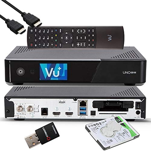 VU+ UNO 4K SE - UHD HDR 1x DVB-S2 FBC Sat Twin Tuner E2 Linux Receiver, YouTube, Satellit Festplattenreceiver, CI + Kartenleser, Media Player, USB 3.0, EasyMouse HDMI-Kabel, 1TB HDD, 300 Mbit WiFi von Vu Plus