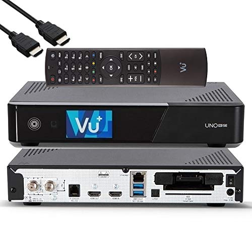 VU+ Uno 4K SE - UHD HDR 1x DVB-S2 FBC Sat Twin Tuner E2 Linux Receiver, TV-Box, YouTube, Satellit Festplattenreceiver, CI + Kartenleser, Media Player, USB 3.0, inkl. EasyMouse HDMI-Kabel von Vu Plus