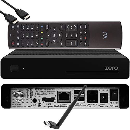 VU+ Zero HW Version 2 - 1x DVB-S2 Full-HD Sat Tuner E2 Linux Receiver, YouTube, Satellit Receiver mit Aufnahmefunktion, Kartenleser, Media Player, EasyMouse HDMI-Kabel & 150 Mbits WiFi Stick, schwarz von Vu Plus