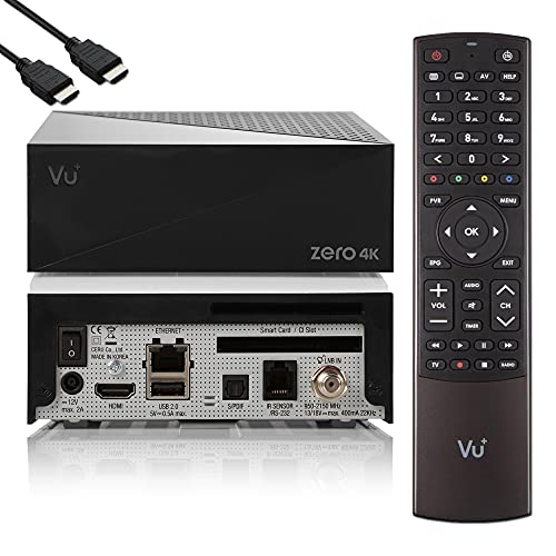 VU Zero 4K - UHD HDR Sat Receiver mit 1x DVB-S2X Tuner, E2 Linux Smart Receiver, YouTube, CI + Kartenleser, HbbTV Mediathek, USB PVR Funktion + EasyMouse HDMI-Kabel von Vu Plus