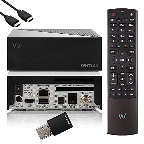 VU Zero 4K - UHD HDR Sat Receiver mit 1x DVB-S2X Tuner, E2 Linux Smart Receiver, YouTube, CI + Kartenleser, Media Player, HbbTV Mediathek, USB, 300Mbit WiFi + EasyMouse HDMI-Kabel von Vu Plus