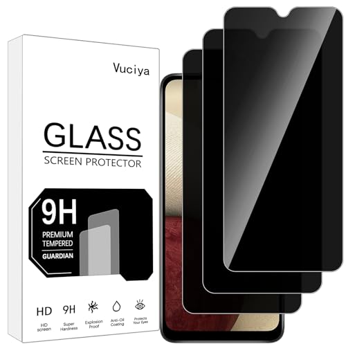 Vuciya [Pack of 3 Privacy Full Screen Screen Protector kompatibel mit Samsung Galaxy A12 Tempered Glass,9H Härte Schutzfolie,Anti-Kratzen,Anti-Bläschen,Anti-Spy Armoured Protection for Galaxy A12 von Vuciya