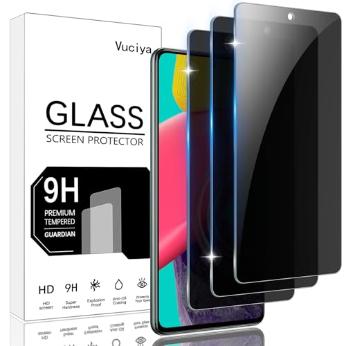 Vuciya Pack of 3 Privacy Full Sichtschutz for Samsung Galaxy M53 Screen Protector,Anti-Kratzen,Anti-Bläschen,9H Schutzfolie Panzer schutz,Anti-Spy Protection Tempered Glass for Galaxy M53 von Vuciya