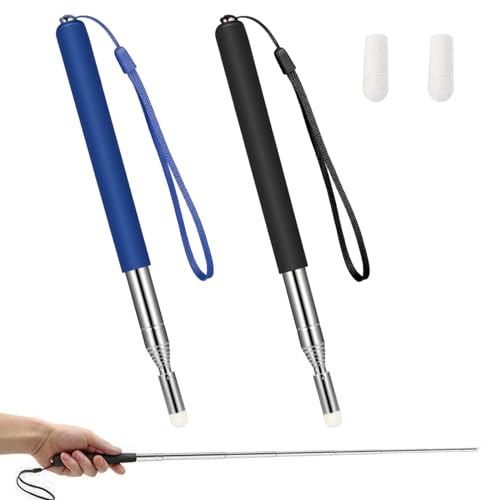 Vueinrg 2 Stück Teleskop Zeigestab Ausziehbar 100cm Zeigestock Teleskopzeigestab mit Ersatz Filzkopf und Lanyard Lehrzeiger Teleskopstab Whiteboard Zeiger für Lehrer Presenter (Schwarz + Blau) von Vueinrg