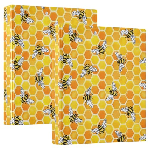 Vuiyean Bienenstock, Wabenmuster, 3,8 cm, 3 Ringe mit Klemmbrett und 2 Taschen, große, robuste Ordner, dekorativer D-Ringbuch, flexibel, Hardcover, hält 200 Blatt, Gelb, 2 Stück Vuiyean Bienenstock, Wabenmuster, 3,8 cm, 3 Ringe mit Klemmbrett und 2 Taschen, große, robuste Ordner, dekorativer D-Ringbuch, flexibel, Hardcover, hält 200 Blatt, Gelb, 2 Stück von Vuiyean