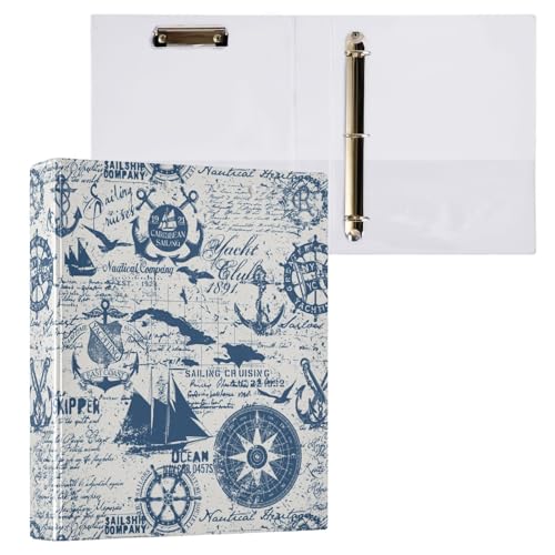 Vuiyean Ordner mit Schiffsanker-Motiv, Vintage-Stil, 3,8 cm, mit Klemmbrett und Taschen, Hardcover-Ordner, 3 Ringe, strapazierfähig, großer Aktenordner für Büro, Schulbedarf, für 200 Blatt Vuiyean Ordner mit Schiffsanker-Motiv, Vintage-Stil, 3,8 cm, mit Klemmbrett und Taschen, Hardcover-Ordner, 3 Ringe, strapazierfähig, großer Aktenordner für Büro, Schulbedarf, für 200 Blatt von Vuiyean