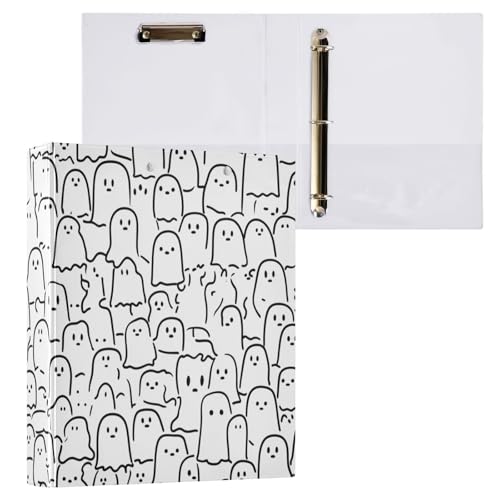Vuiyean Ordner mit niedlichem Cartoon-Geist, 3,8 cm, 3 Ringe mit Klemmbrett und 2 Taschen, groß, strapazierfähig, dekorativer D-Ringbuch, flexibel, Hardcover, hält 200 Blatt von Vuiyean