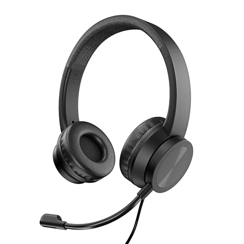 VulTech Headset On Ear HS-03 Schwarz USB Kopfhörer mit Mikrofon auf verstellbarem Kopfbügel für PC mit Lautstärkeregler und Stummschaltung, für Büro, Computer, Laptop, MacBook, Teams, Skype, Zoom von Vultech