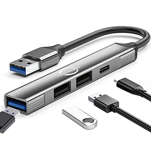 4 Port USB Hub,Vunvooker Dünner Datenhub USB Dongle mit 1 USB 3.0,3 USB 2.0,USB Adapter,USB-Expander-Hub für Laptop, MacBook,Mac Pro,Mac Mini,iMac,Surface Pro,XPS,PC,Flash Drive,Mobile HDD(Grau) von Vunvooker