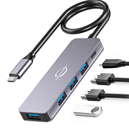 USB C Hub,Vunvooker 5in1 Mini Multiport Adapter mit langem Kabel,USB-C Expander für Laptop(100W PD,4 USB3.0),schlanker Dongle Daten Hub für MacBook Pro/Air,iMac,Surface,Notebook von Vunvooker