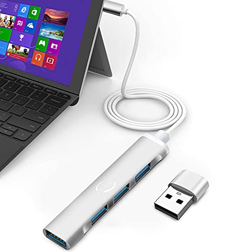 USB C Hub,Vunvooker Mini USB Dongle mit 4 Anschlüssen und USB-C zu USB Adapter,USB C Expander für Laptop(2-Fuß-Kabel,3 USB 2.0,1 USB 3.0),tragbarer Daten-Hub für MacBook Pro/Air,iMac,Surface(Silber) von Vunvooker