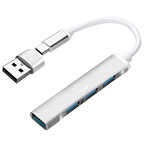 USB C Hub,Vunvooker Mini USB Dongle mit 4 Anschlüssen und USB-C zu USB Adapter,USB C Expander für Laptop(3 USB2.0,1 USB3.0),tragbarer Daten-Hub für MacBook Pro/Air,iMac,Surface Pro,XPS,PC(Silber) von Vunvooker