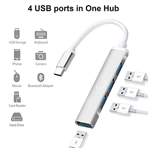 USB C Hub,Vunvooker Mini USB Dongle mit 4 Anschlüssen und USB-C zu USB Adapter,USB C Expander für Laptop(3 USB2.0,1 USB3.0),tragbarer Daten-Hub für MacBook Pro/Air,iMac,Surface Pro,XPS,PC(Silber) von Vunvooker