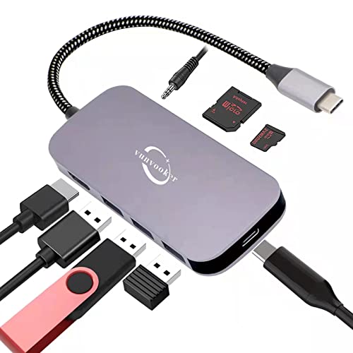 Vunvooker USB C Hub,Multiport Adapter mit Audio Jack,4K HDMI-Ausgang,100W PD,SD/TF Kartenleser,3 USB 3.0,USB-C Expander für Laptop,kompatibel mit MacBook Pro/Air,iPad und andere Typ-C Geräte von Vunvooker