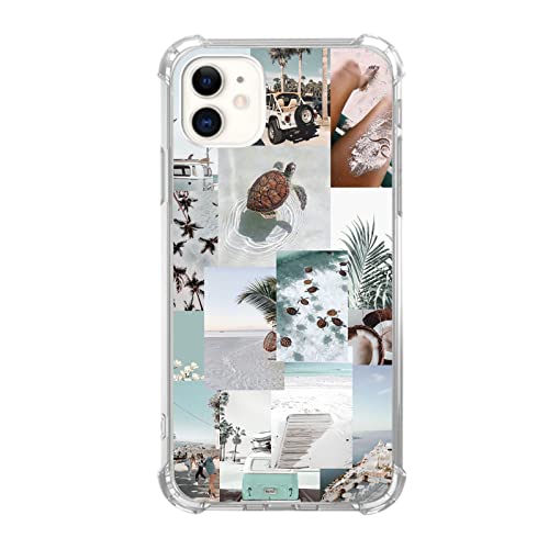 Schildkröte ästhetische Collage Hülle kompatibel mit iPhone 11, Pastel Sommer Vibe Strand Ocean Hülle für iPhone 11 für Teenager Männer und Frauen, coole TPU Bumper Handyhülle Cover von Vusbvelnot