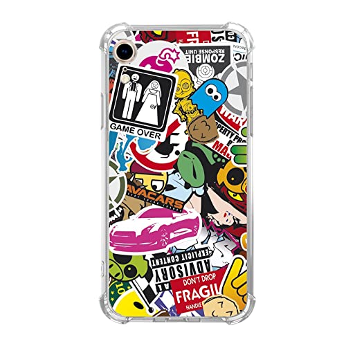 Vusbvelnot Pop Art Coole Stickerbomb-Hülle, kompatibel mit iPhone XR, Hippie Trippy Graffiti Comic Collage Hülle für iPhone XR für Teenager, Männer und Frauen, coole TPU-Schutzhülle von Vusbvelnot