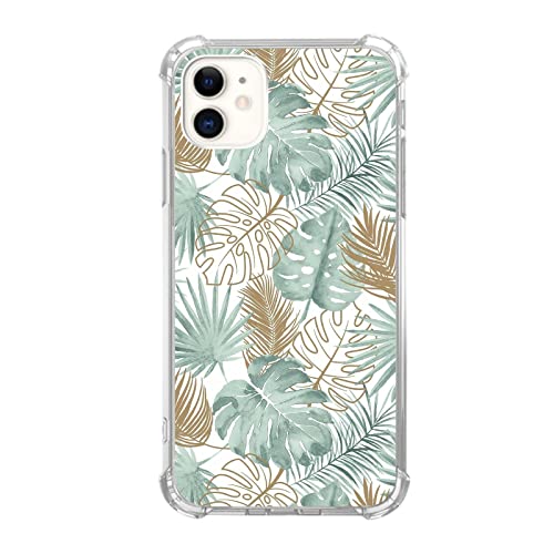 Vusbvelnot Tropische Monstera Blätter Hülle Kompatibel mit iPhone 11, Minimalistische Ästhetik Gold und Grün Palmblatt Muster Hülle für iPhone 11 für Teenager Männer und Frauen, Coole TPU Bumper von Vusbvelnot