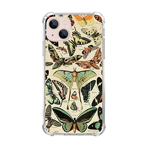 Vusbvelnot Vintage Schmetterling Hülle Kompatibel mit iPhone 13, Cottagecore Niedliche Motte Ästhetische Hülle für iPhone 13 für Teenager Männer und Frauen, Coole TPU Bumper Handyhülle Cover von Vusbvelnot