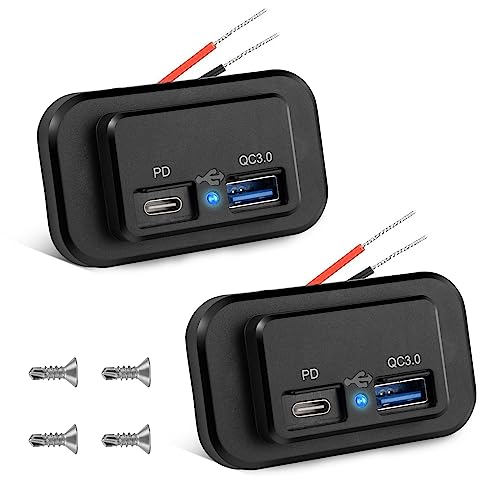 Vusddy 2er Pack Dual USB Steckdose 12V für Wohnmobil - Auto USB-C Ladebuchse Wasserdicht - 6A Handy USB Ladegerät Buchse für RV, SUV, LKW, Boot - mit 18W PD & 24W QC 3.0 Schnelles Aufladen von Vusddy