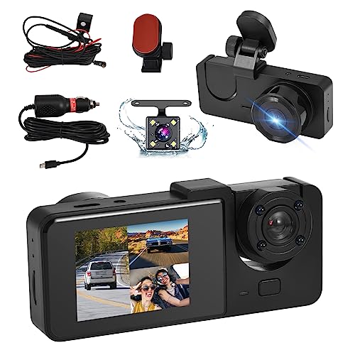 Vusddy 3-Lens Dashcam Auto vorne hinten, FHD 1080P Dash Kamera für Autos, mit 2 Zoll IPS-Bildschirm, 32 GB SD-Karte, 170° Weitwinkel, Parküberwachung, super Nachtsicht, G-Sensor, Loop-Aufnahme von Vusddy